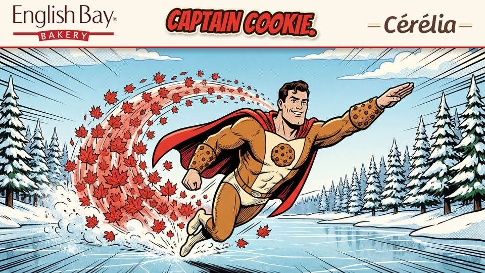 Captain Cookie flying over the ice